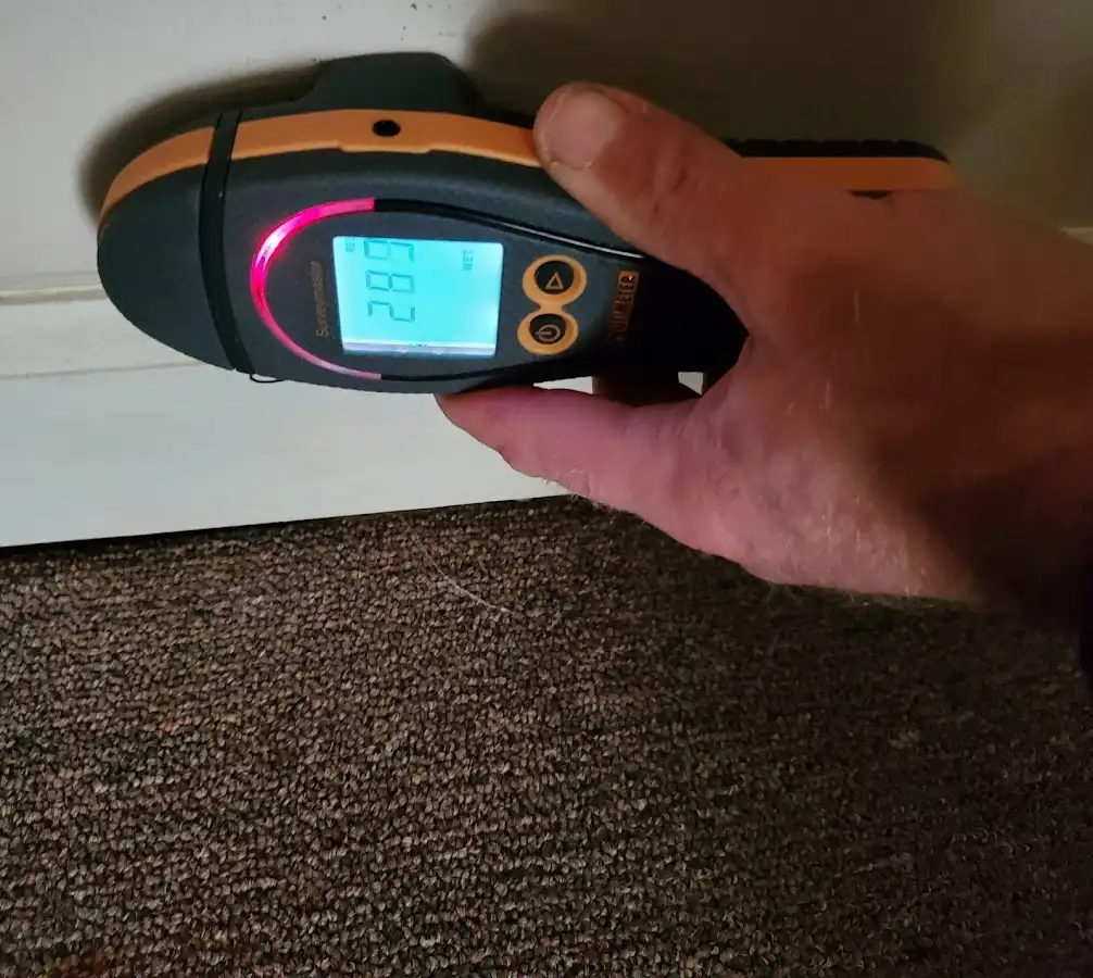 Moisture detection at baseboard during Sewage Cleanup & Sanitation in Mountain House